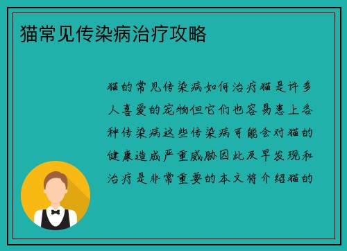 猫常见传染病治疗攻略